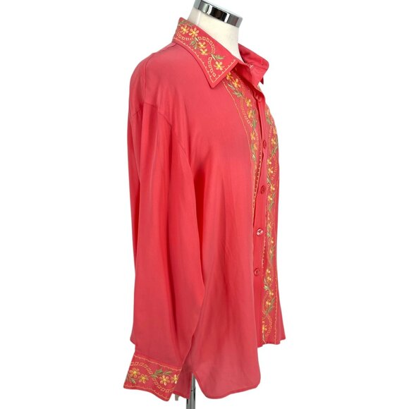 Diane Von Furstenberg Vintage Floral Embroidered Silk Button-Up Blouse Large - Picture 7 of 15